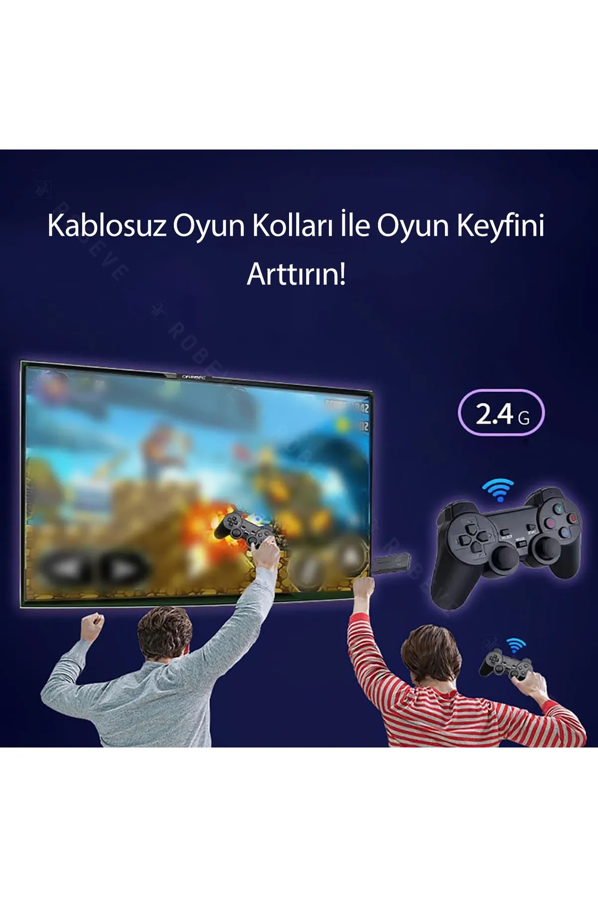 Kablosuz Çift Kol Oyun Konsolu 3000+ Oyun 4K Full HD TV Oyun Konsolu Game Stick Konsol