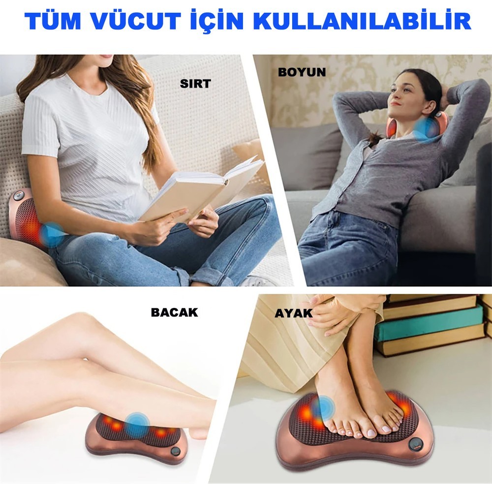 Çift Motorlu Boyun Masaj Aleti Vücut Masaj Aleti Yoğurmalı ve Ovmalı Masaj Yastığı Masaj Aleti Boyun ve Sırt Masaj Aleti Boyun Bel Ayak Kol Sırt Tüm Vücut Masaj Aleti