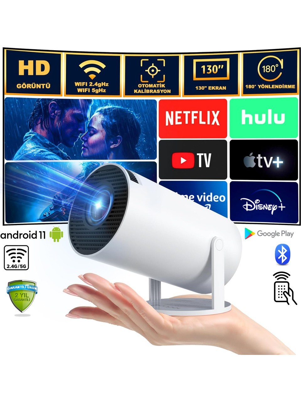 Mini Projeksiyon Taşınabilir Projeksiyon Cihazı Hd Projeksiyon Cihazı Android 11 Android Tv Projeksiyon Cihazı Ev Sinema Projeksiyon Akıllı Hoparlörlü Projeksiyon Wifi Bluetooth Taşınabilir