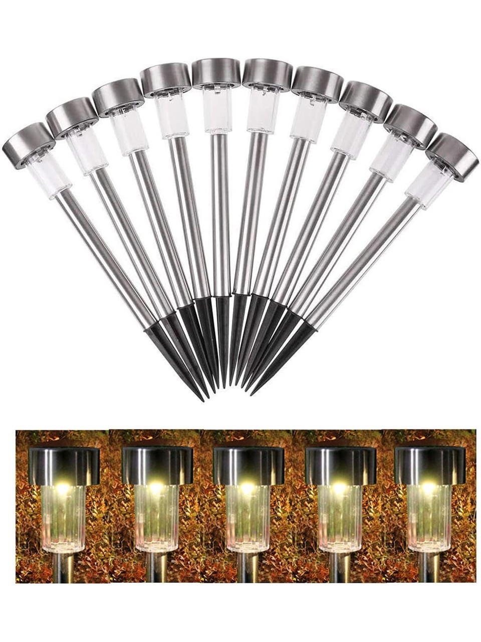 Solar Bahçe Lambası 10’lu Set Direk Aydınlatma – Güneş Enerjili LED Işık, Su Geçirmez, Dış Mekan Aydınlatması, Kolay Kurulum, Enerji Tasarruflu, Modern Tasarım