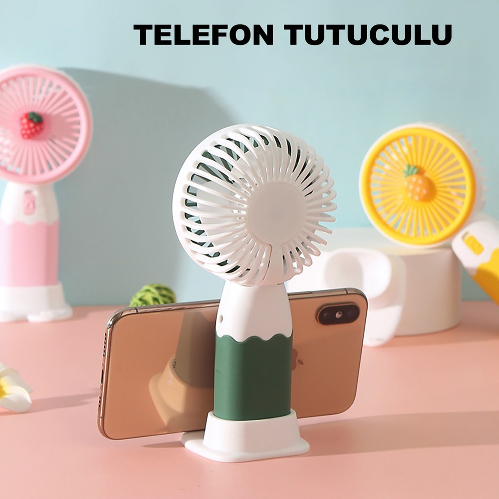 Mini Fan Vantilatör Masaüstü Taşınabilir Vantilatör Telefon Stantlı 2si 1 Arada Vantilatör Mini Fan