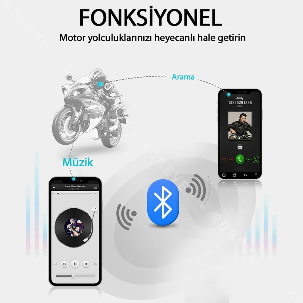 Motorsiklet Interkom Bluetooth 5.0 Motorsiklet Intercom Tüm Kasklarla Uyumlu Intercom Mikrofonlu Bluetooth Intercom Dinleme Konuşma Su Geçirmez Intercom