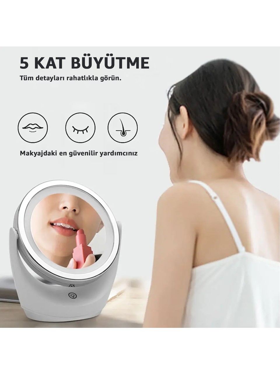 Çift Taraflı Makyaj Aynası Şarjlı Makyaj Aynası 5 Kat Büyütme Işıklı Makyaj Aynası Gün Işığı ve Beyaz Işık Makyaj Aynası Güzellik Aynası