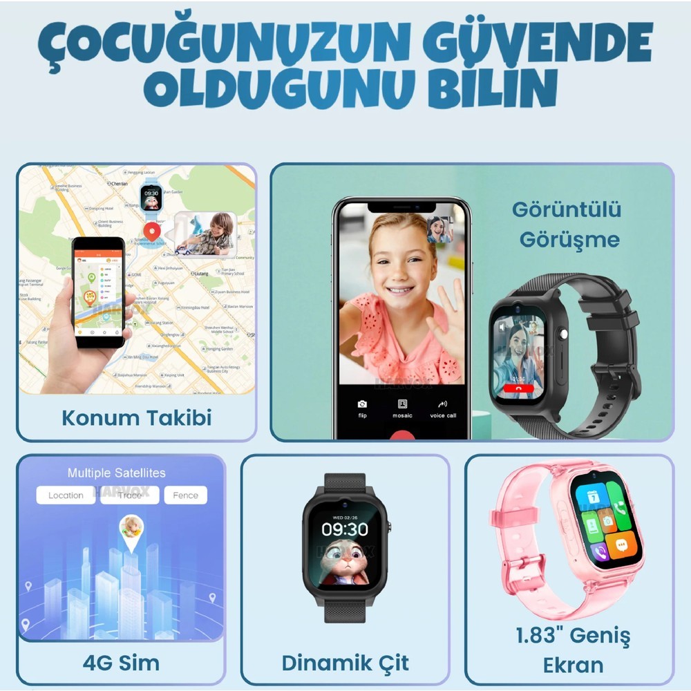 Hx Kids 4g Max Akıllı Çocuk Saati - Görüntülü Görüşme - 4g - Haritadan Konum Takip - Btk Kayıtlı Akıllı Saat Çocuk Saati