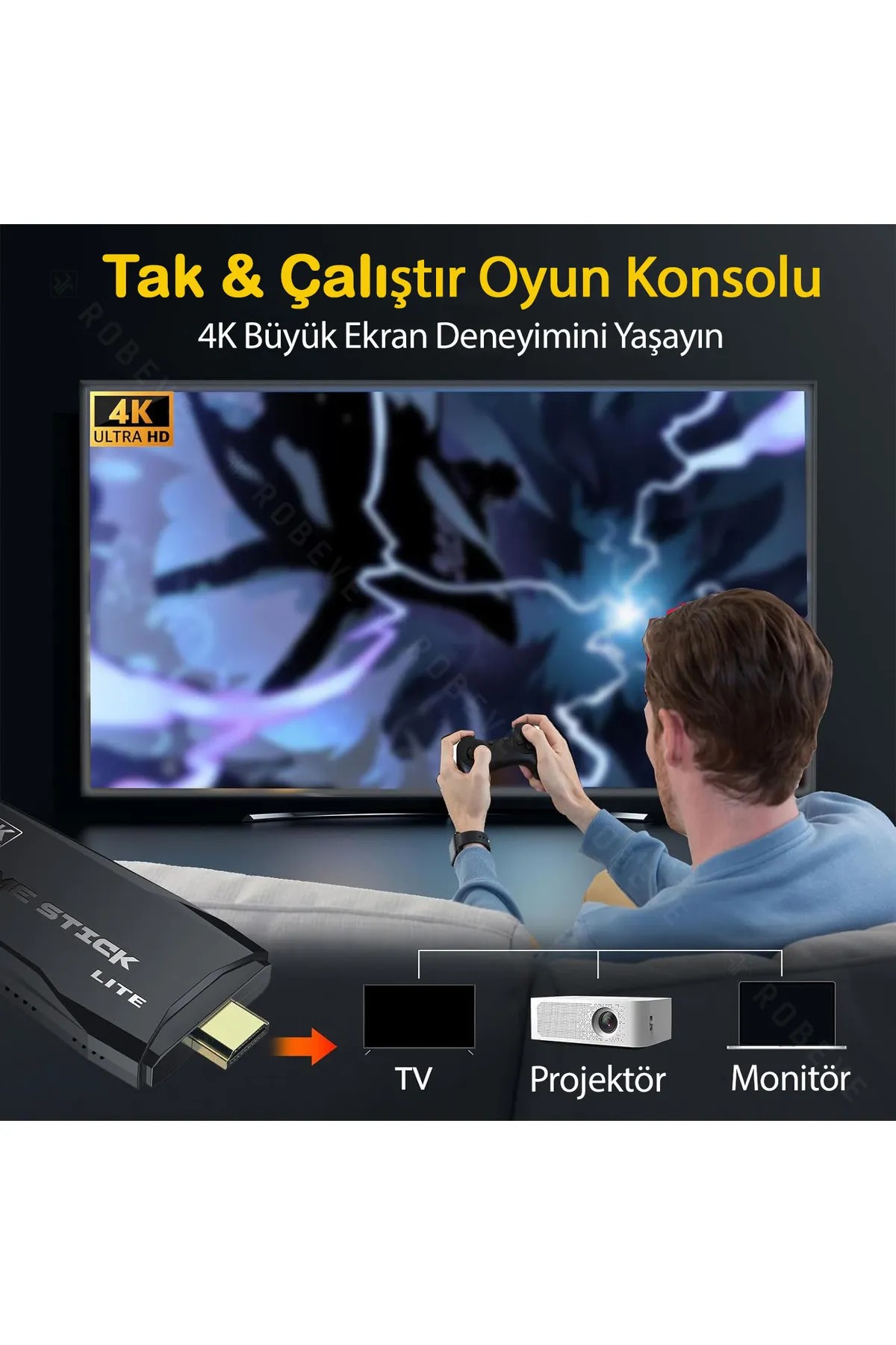 Kablosuz Çift Kol Oyun Konsolu 3000+ Oyun 4K Full HD TV Oyun Konsolu Game Stick Konsol