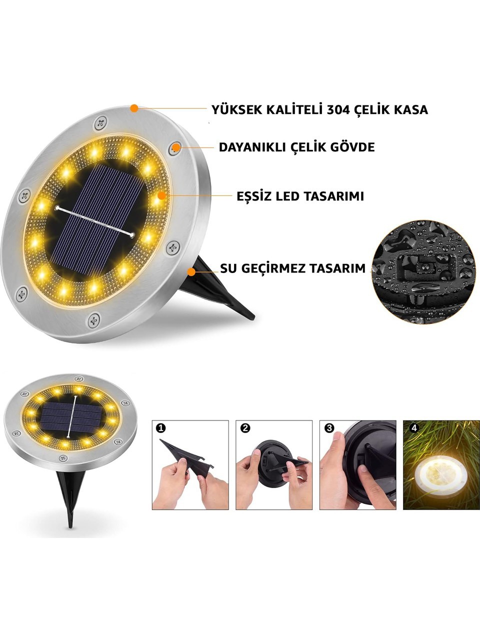 Solar Işık 4'lü Paket - Güneş Enerjili Bahçe Aydınlatması Yol Işığı, Su Geçirmez LED Lamba, Kolay Kurulum, Enerji Tasarruflu, Dış Mekan Işığı