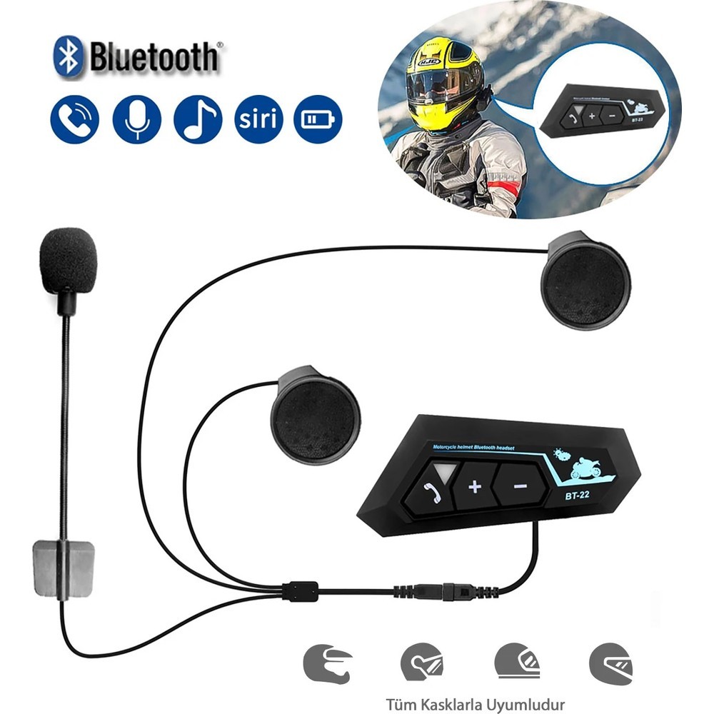 Motorsiklet Interkom Bluetooth 5.0 Motorsiklet Intercom Tüm Kasklarla Uyumlu Intercom Mikrofonlu Bluetooth Intercom Dinleme Konuşma Su Geçirmez Intercom