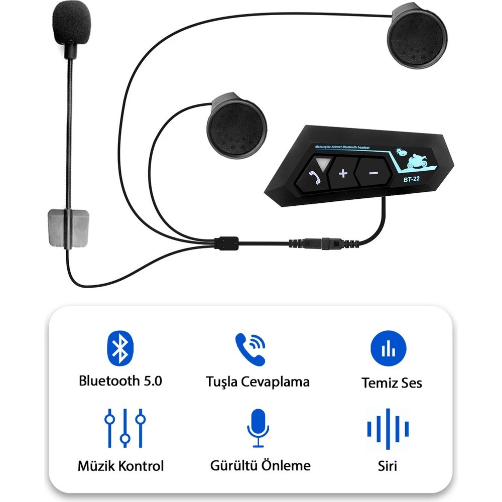 Motorsiklet Interkom Bluetooth 5.0 Motorsiklet Intercom Tüm Kasklarla Uyumlu Intercom Mikrofonlu Bluetooth Intercom Dinleme Konuşma Su Geçirmez Intercom