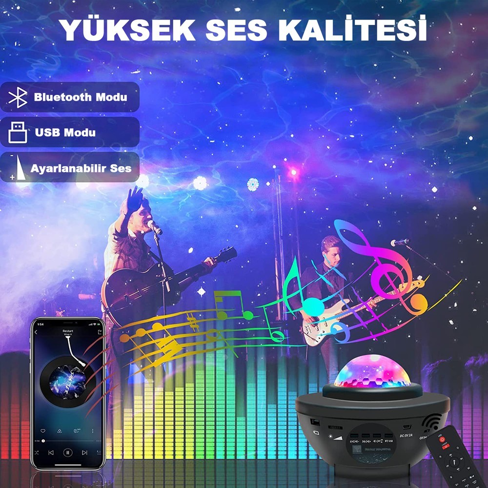 Projektör Gece Lambası Bluetooth Hoparlör Bluetooth Lazer Işıklı Sese Duyarlı Hoparlör Gece Lambası Disko Lambası Parti Lambası