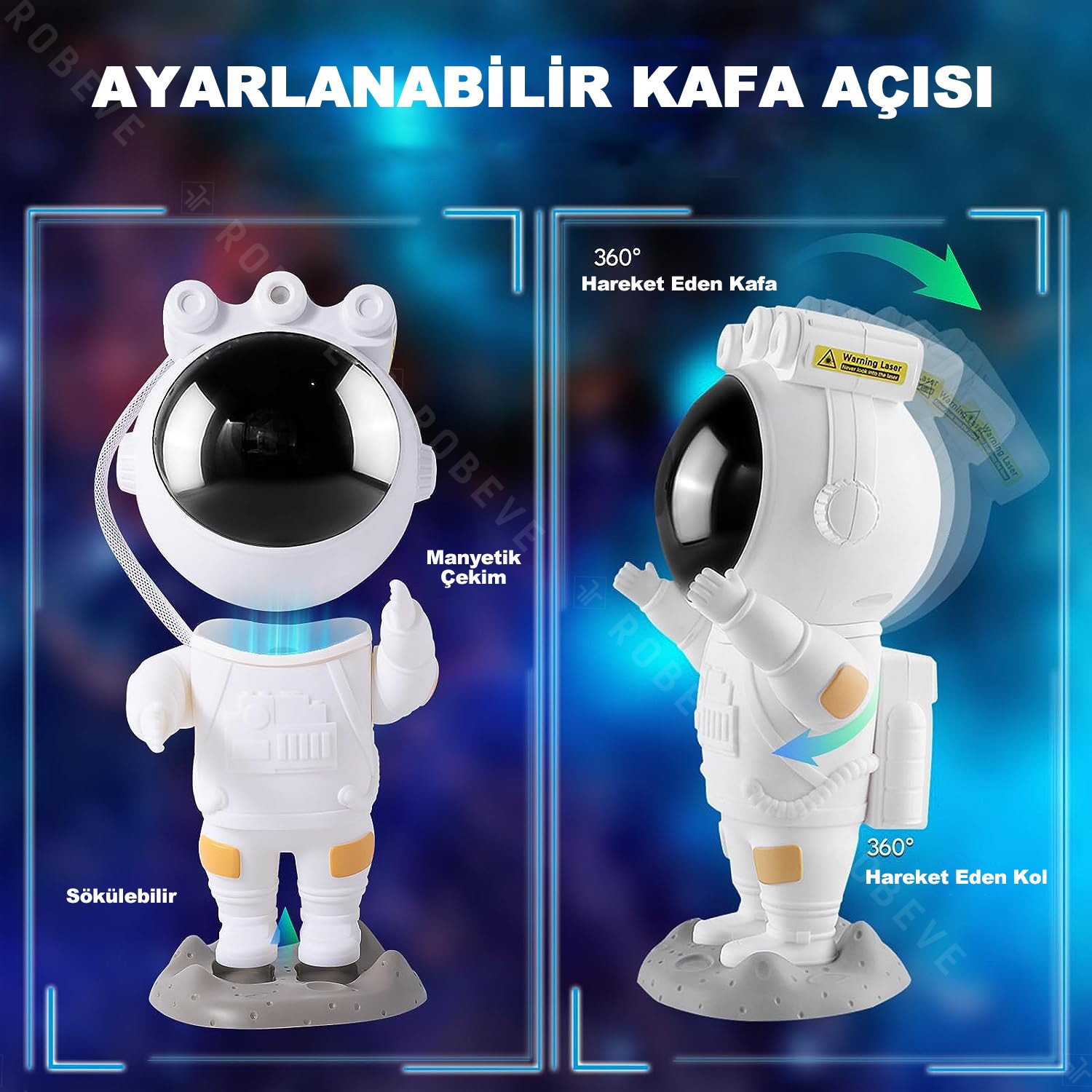 Robeve Astronot Gece Lambası Astronot Projektör Gece Lambası Uzaktan Kumandalı Çok Renkli Nebula Gece Lambası Yıldızlı Gece Lambası Zamanlayıcılı Gece Projektörü