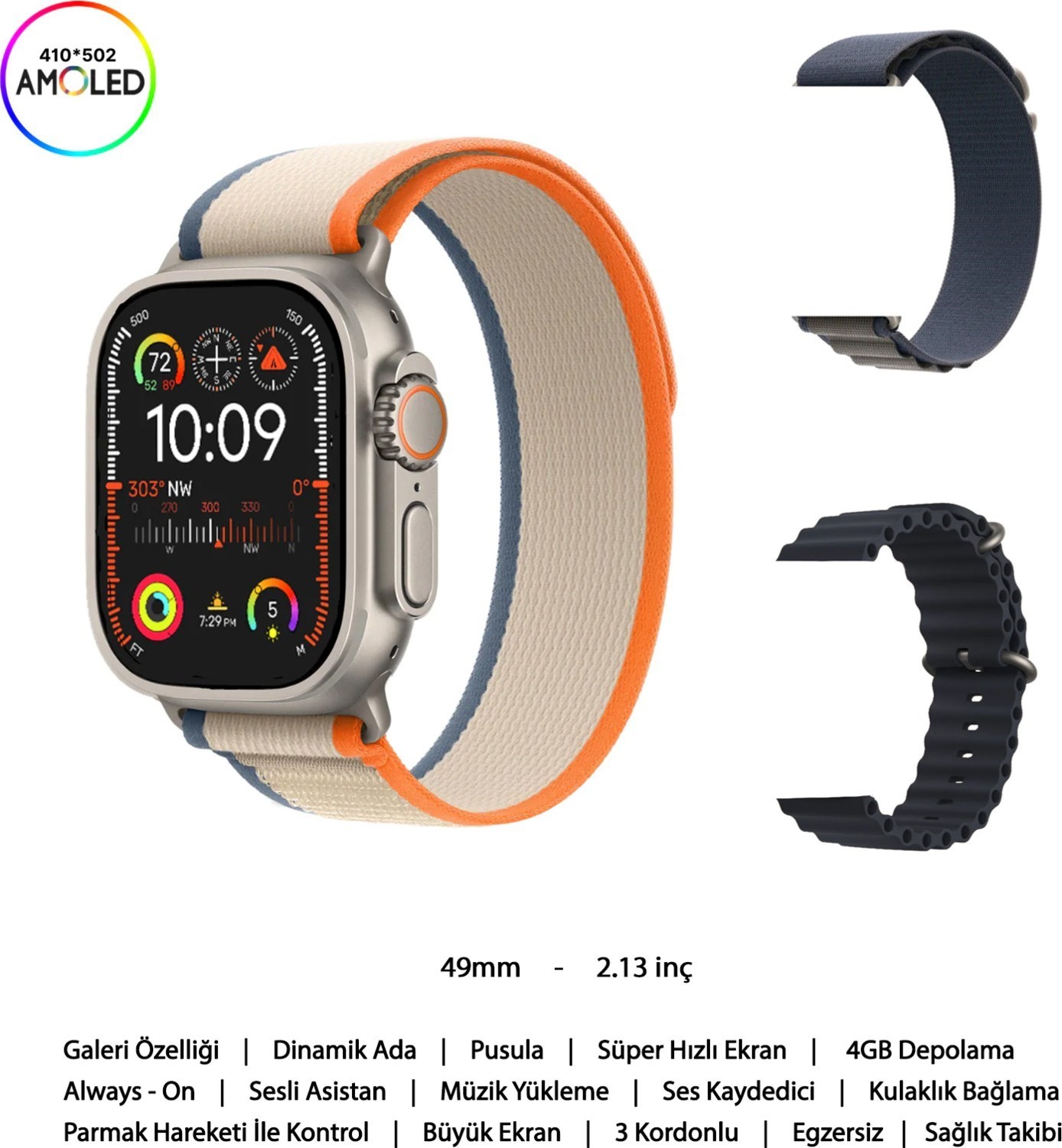 Robeve Watch Ultra 2 Max Akıllı Saat Gen 3 Amoled Ekran Tüm Telefonlarla Uyumlu Akıllı Saat 49MM 2.13inç