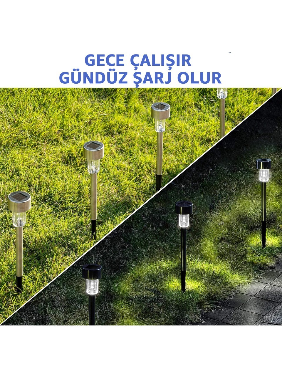 Solar Bahçe Lambası 10’lu Set Direk Aydınlatma – Güneş Enerjili LED Işık, Su Geçirmez, Dış Mekan Aydınlatması, Kolay Kurulum, Enerji Tasarruflu, Modern Tasarım
