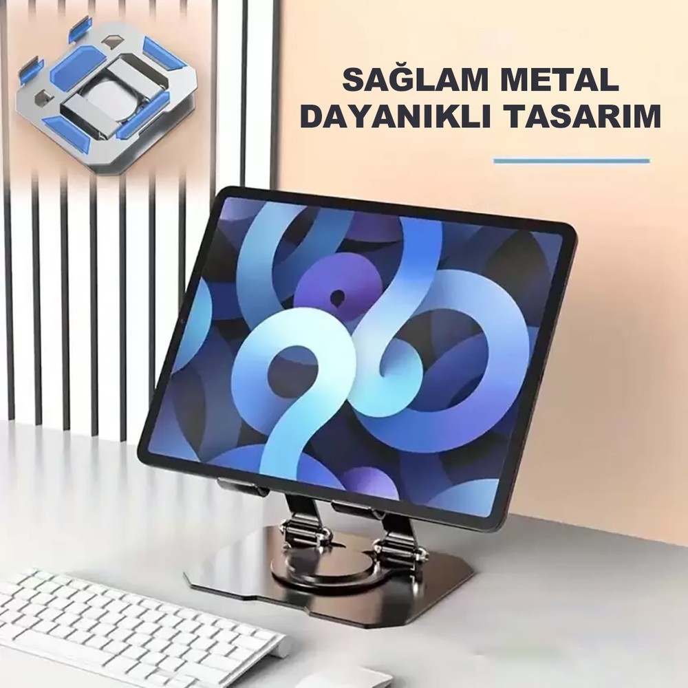 Tablet Standı 360 Derece Dönebilen Tablet Stand Katlanabilir Metal Tablet Tutucu Standı Tablet ve Telefon Tutucu Stant Tablet Tutucu Metal