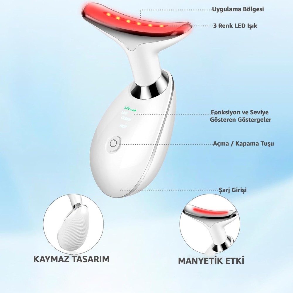 Robeve Yüz ve Boyun Masaj Aleti Ems Cihazı (Gıdı,sarkma,kırşıklık) Güzellik Cihazı 3 Programlı Yüz Masaj Aleti Sıkılaştırıcı Masaj Aleti Kırşıklık Giderici Masaj Aleti Isıtmalı Masaj Titreşimli Masaj Aleti