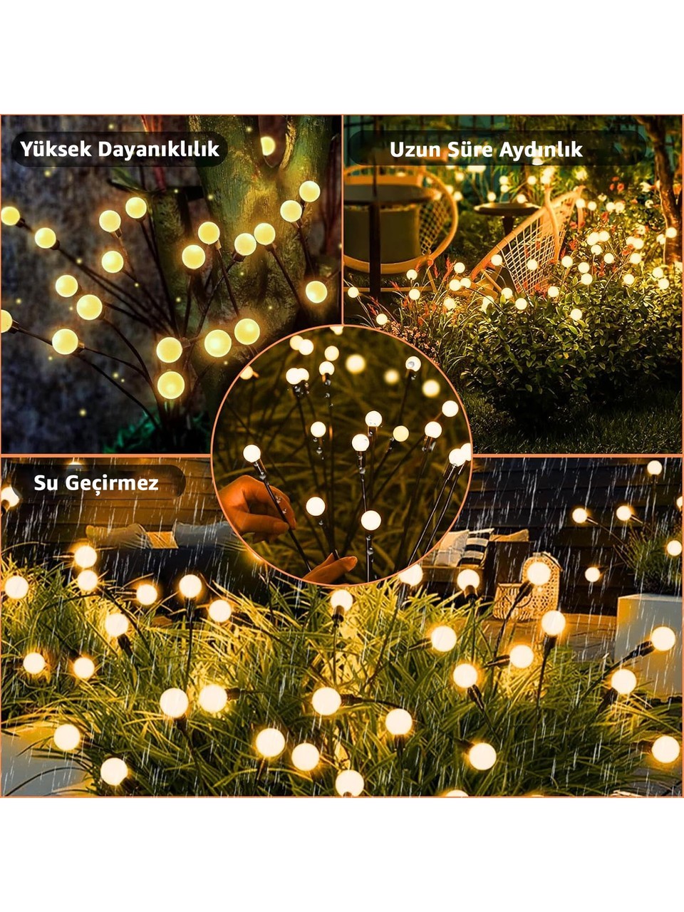  2'li Paket 6'lı Ateş Böceği Bahçe Aydınlatması Solar Bahçe Aydınlatması Güneş Enerjisi Bahçe Aydınlatması Güneş Enerjili Aydınlatma Gün Işığı Aydınlatma LED Işık Su Geçirmez Bahçe Işığı