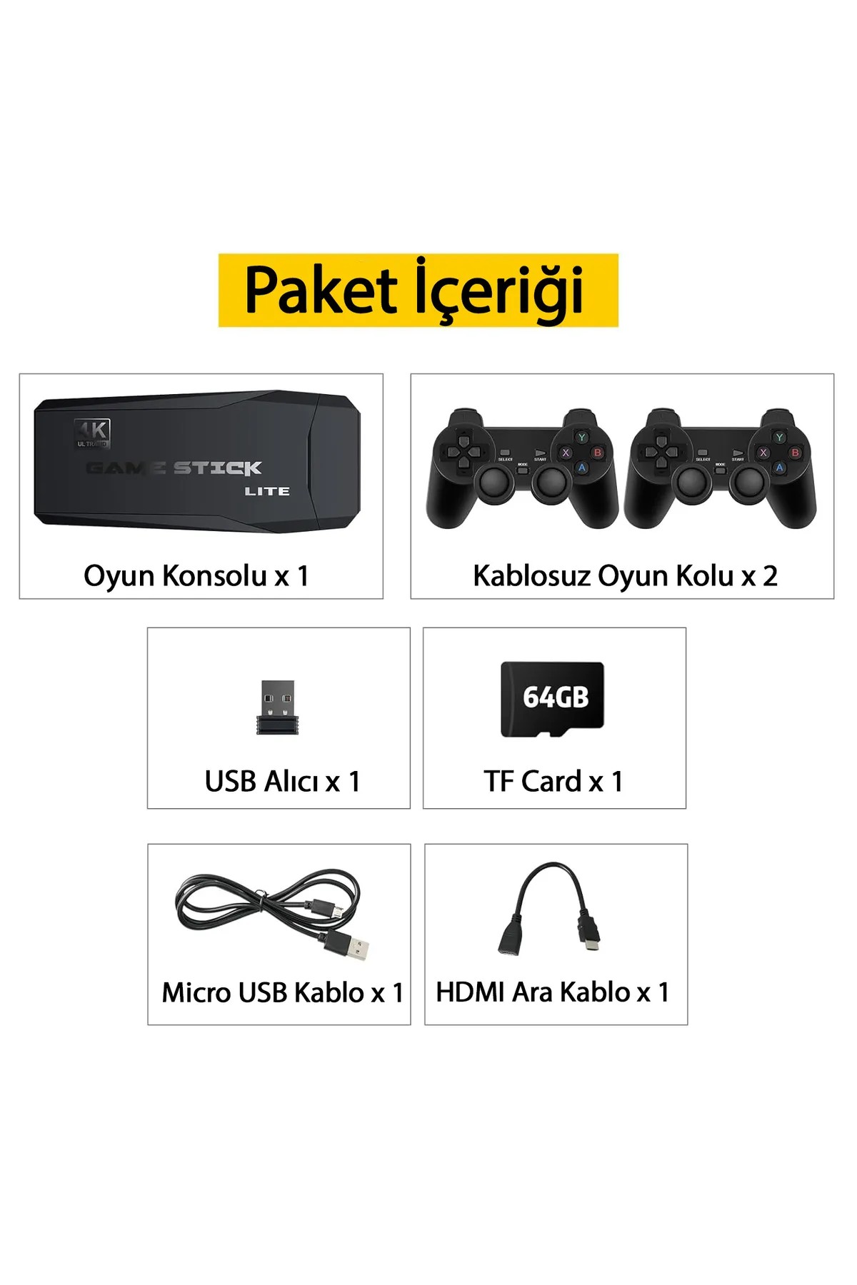 Kablosuz Çift Kol Oyun Konsolu 3000+ Oyun 4K Full HD TV Oyun Konsolu Game Stick Konsol