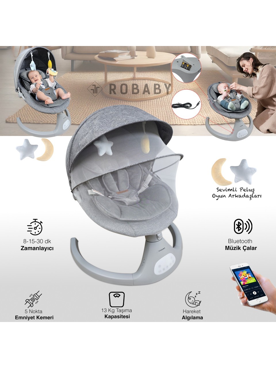 Otomatik Sallanan Ana Kucağı Elektrikli Ana Kucağı Sallanan Bebek Ana Kucağı Otomatik Ana Kucağı