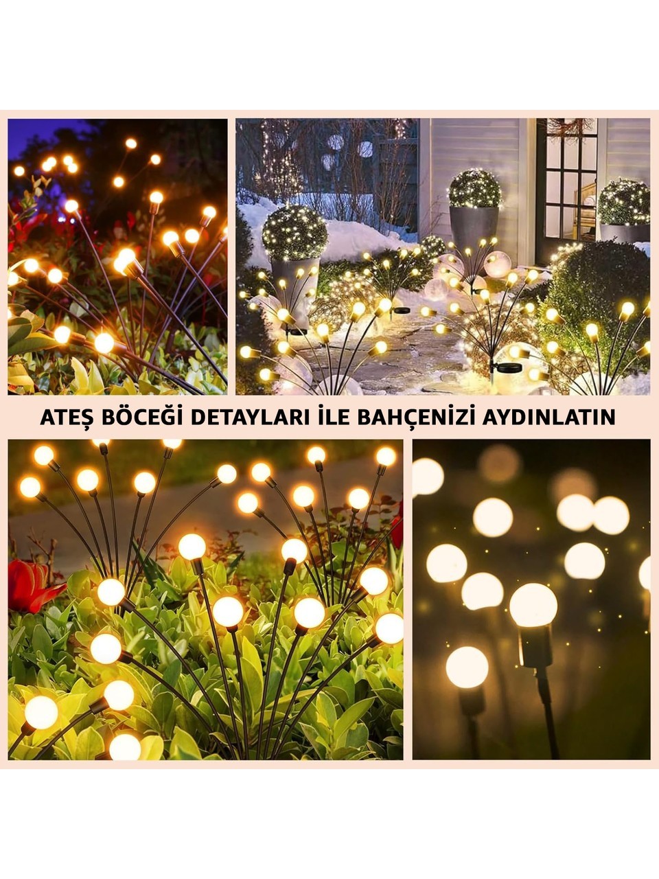  2'li Paket 6'lı Ateş Böceği Bahçe Aydınlatması Solar Bahçe Aydınlatması Güneş Enerjisi Bahçe Aydınlatması Güneş Enerjili Aydınlatma Gün Işığı Aydınlatma LED Işık Su Geçirmez Bahçe Işığı