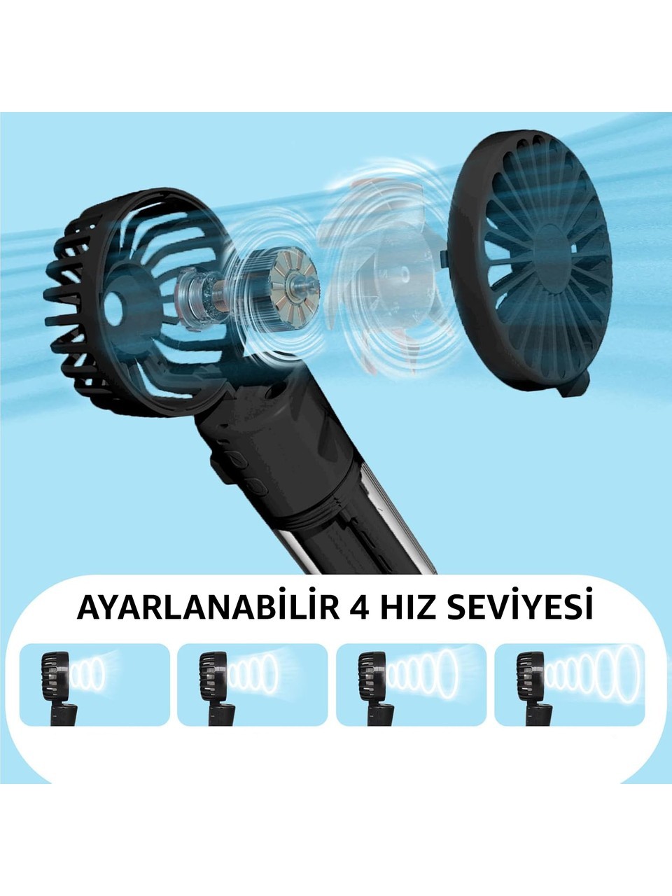 Elle Tutulabilir Taşınabilir Buharlı Vantilatör Fan Mini Fan – 4 Hız Ayarı, Şarjlı, Misting Özelliği, Kompakt ve Hafif Tasarım, Seyahat ve Ofis Kullanımı Için Ideal Buharlı Vantilatör Fan