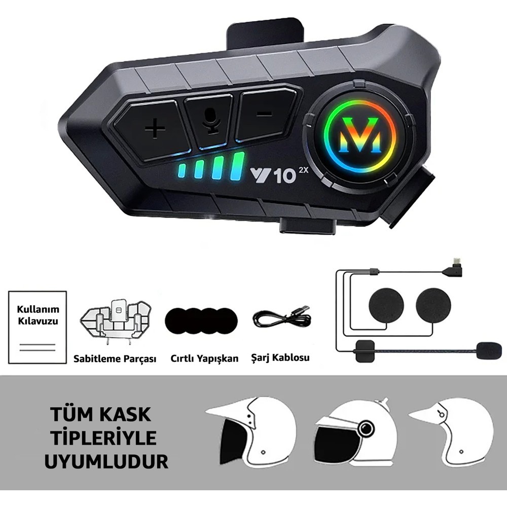 Y10-2X Bluetooth Kask Intercom Kask Interkom 2 Kişi Bağlantılı Kask Intercom Motorsiklet Intercom Bluetooth 5.2 Intercom