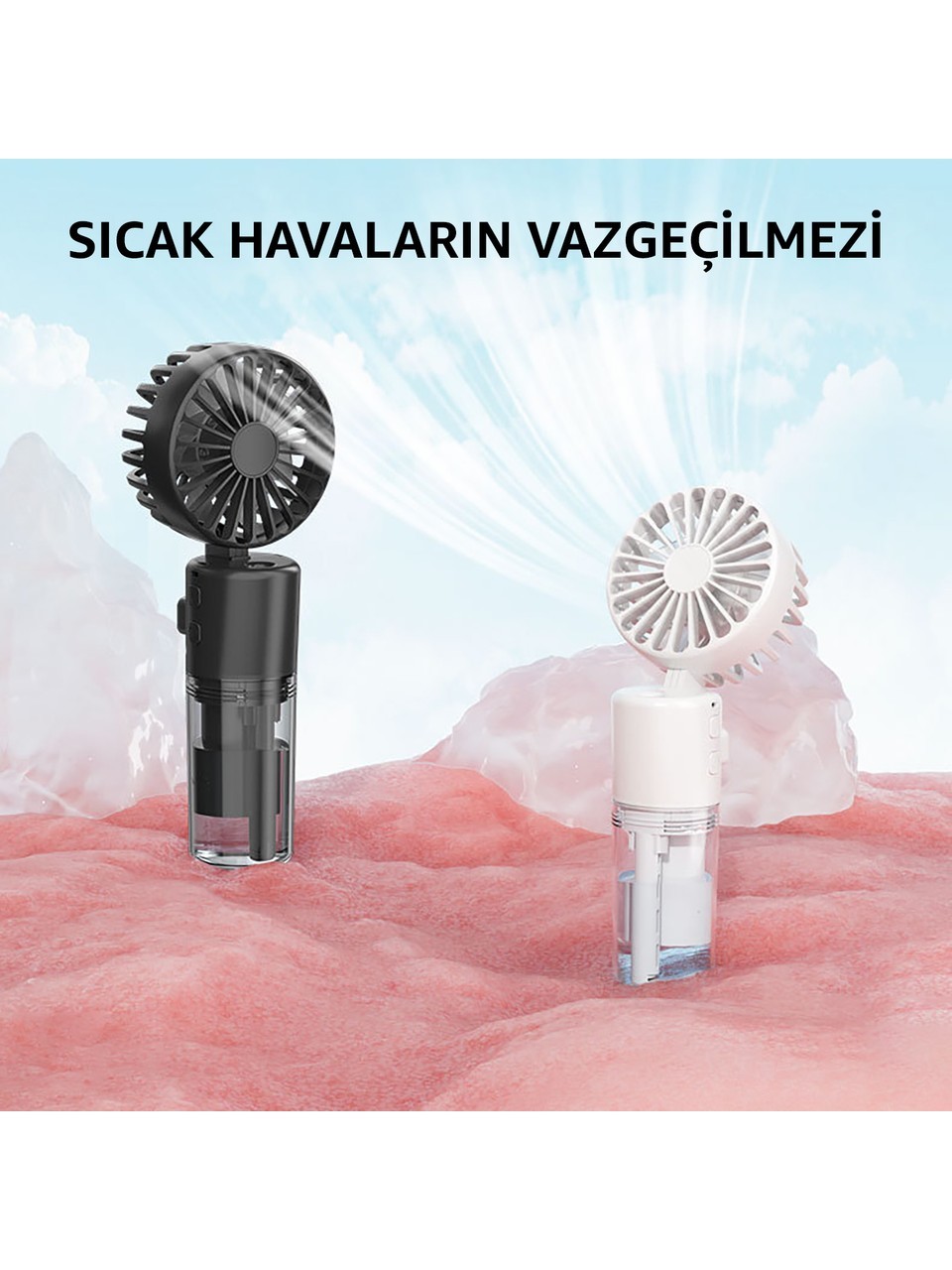 Elle Tutulabilir Taşınabilir Buharlı Vantilatör Fan Mini Fan – 4 Hız Ayarı, Şarjlı, Misting Özelliği, Kompakt ve Hafif Tasarım, Seyahat ve Ofis Kullanımı Için Ideal Buharlı Vantilatör Fan