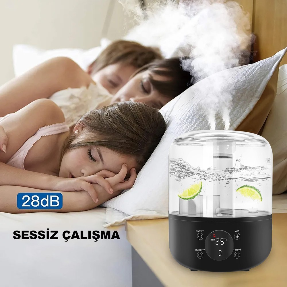 ROBEVE J001 Touch 4 Litre Ultrasonik Hava Nemlendirici Buhar Makinesi Dijital Hava Nemlendirme Cihazı Nem Ölçer Termometre Hava Nemlendirme Makinesi ve Aroma Difüzörü Nem Ölçerli