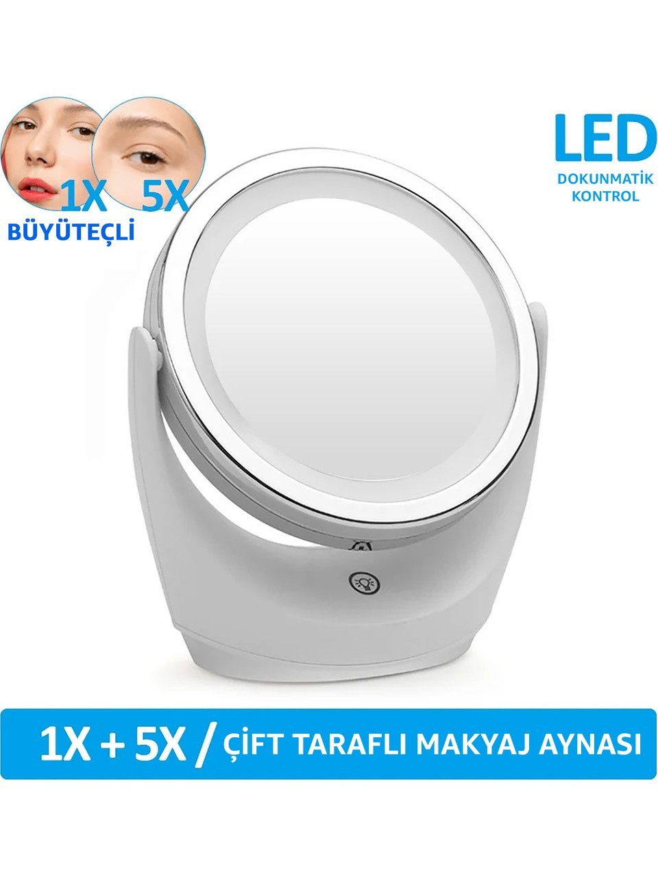 Çift Taraflı Makyaj Aynası Şarjlı Makyaj Aynası 5 Kat Büyütme Işıklı Makyaj Aynası Gün Işığı ve Beyaz Işık Makyaj Aynası Güzellik Aynası