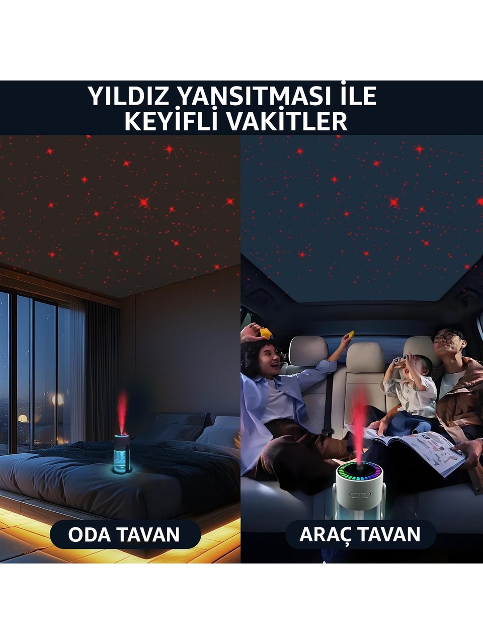 Yıldız Projeksiyon Yıldız Projektör Hava Nemlendirici Buhar Makinesi Aroma Difüzör LED Işıklı Araç Nemlendirici Oto Buhar Makinesi Araç Buhar Makinesi