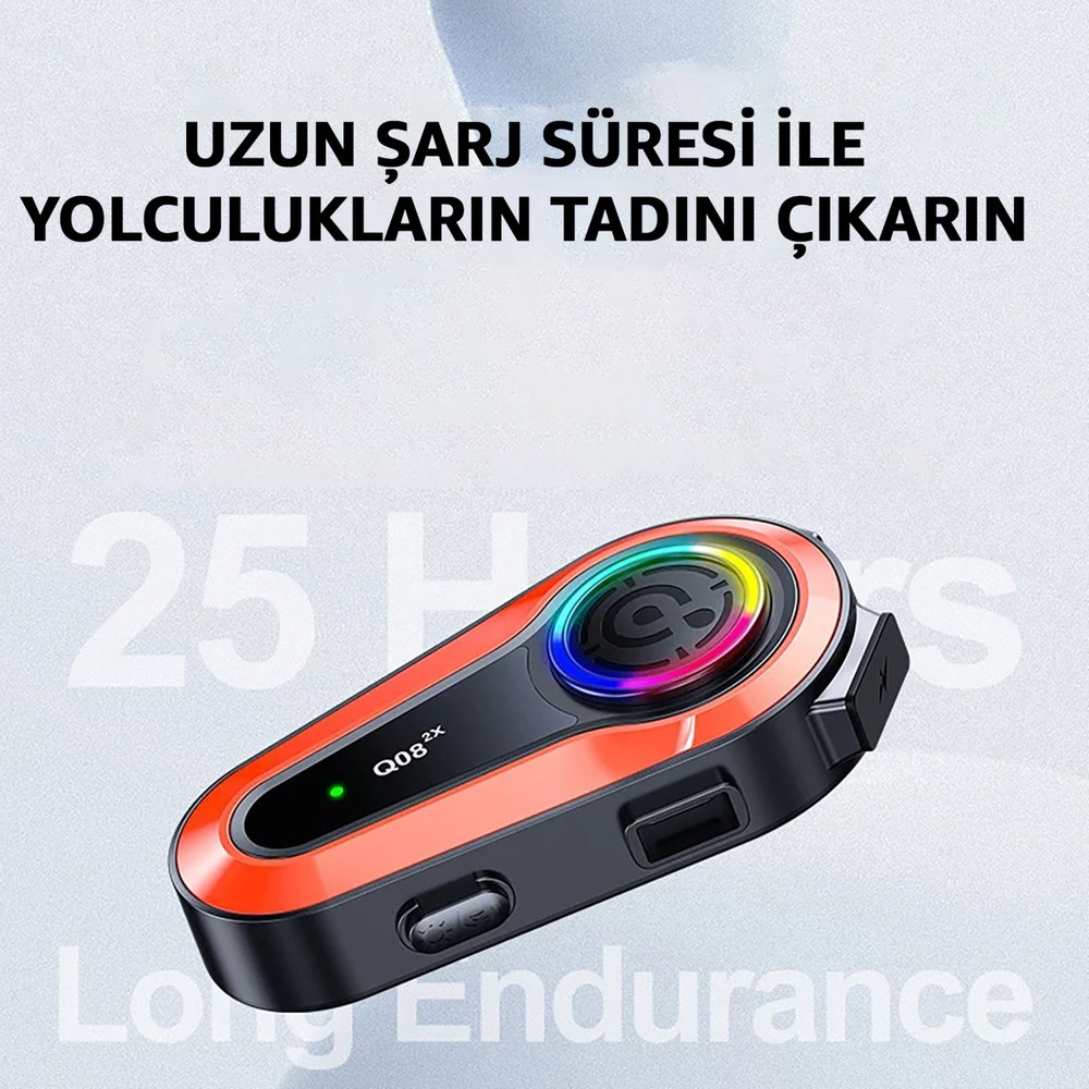 Q08-2X Iki Kişi Bağlantılı Motorsiklet Kask Intercom Rgb Işıklı Uzun Şarj Süresi Su Geçirmez Intercom Çift Bağlantılı Intercom