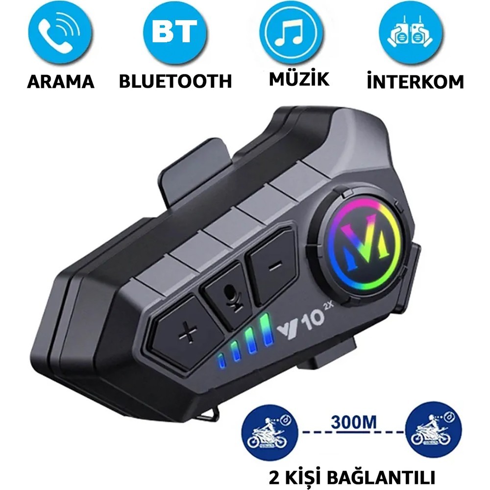 Y10-2X Bluetooth Kask Intercom Kask Interkom 2 Kişi Bağlantılı Kask Intercom Motorsiklet Intercom Bluetooth 5.2 Intercom