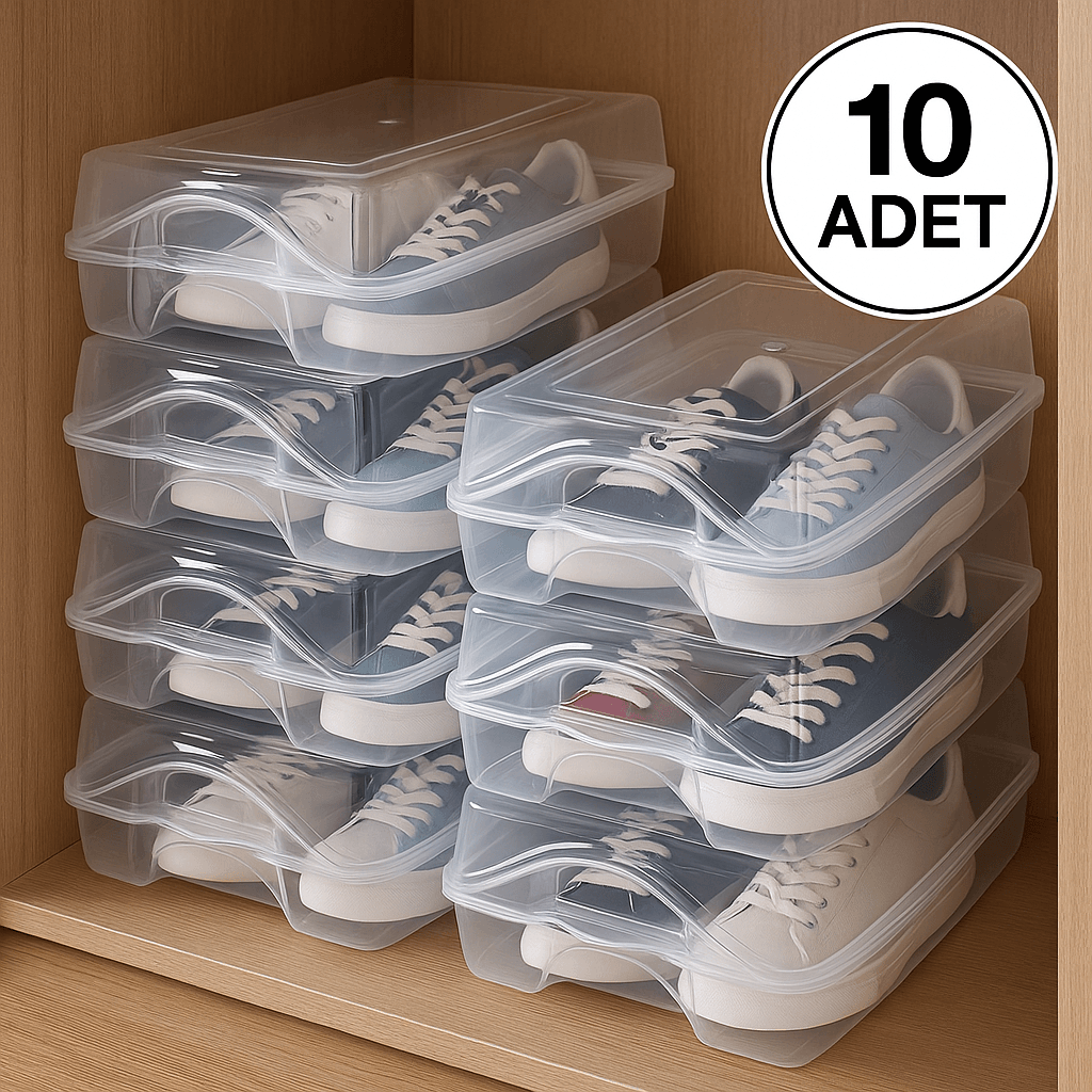 ( 10 Adet ) Kadın Ayakkabı Kutusu Şeffaf Ayakkabı Düzenleyici Saklama Kutusu Organizer Seyahat Tipi