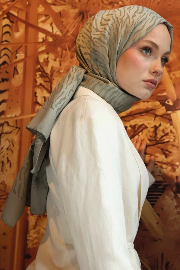 Zebra Desen Şal / Küf Yeşili