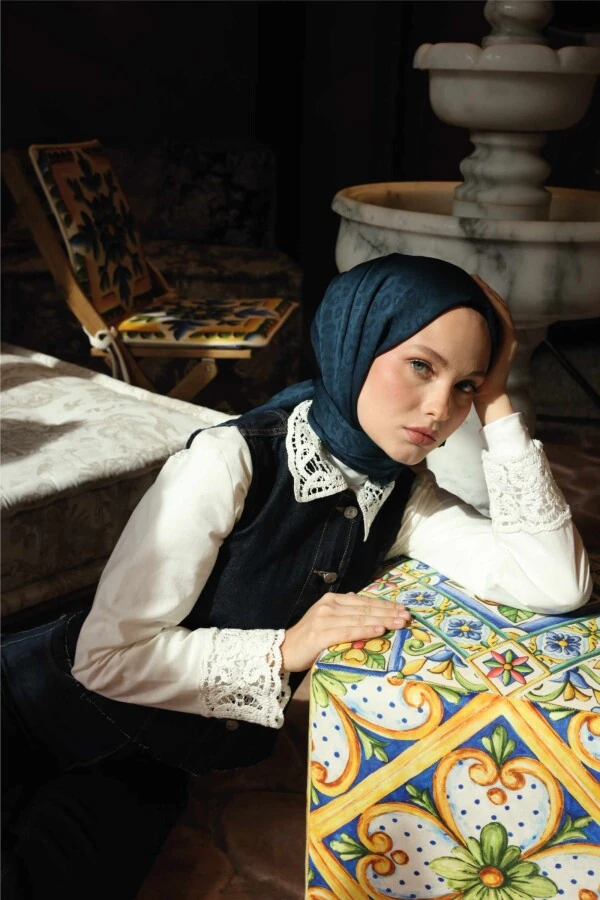 Leopar Desen Şal / Akşam Mavi