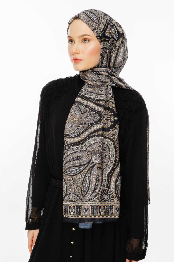 Rustik Desen Şal / Siyah Altın