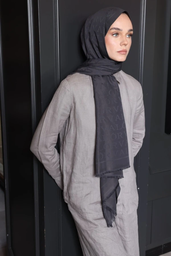 Antrasit Monogram Desen Şal