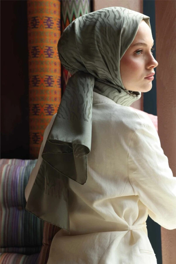 Zebra Desen Şal / Küf Yeşili