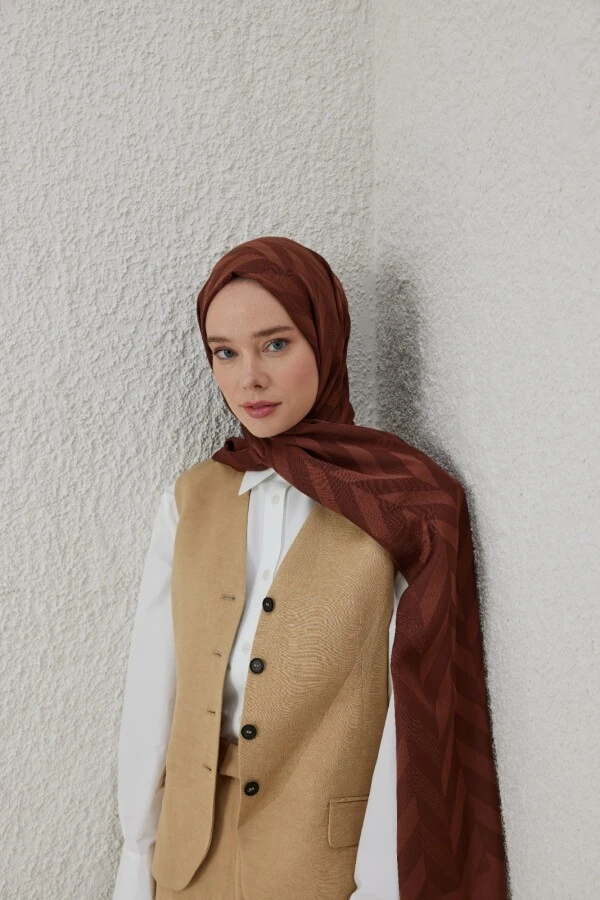 ÇİKOLATA KAHVE BALIKSIRTI DESEN JAKAR ŞAL