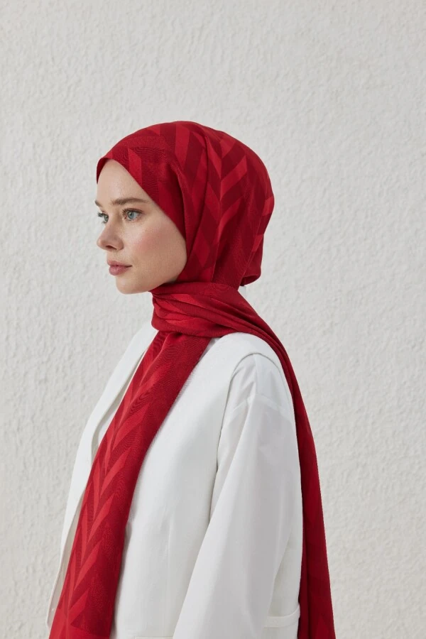 DERİN ŞARABİ BALIKSIRTI DESEN JAKAR ŞAL