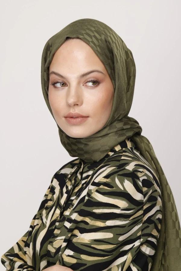 HAKİ QOZA DESEN İPEKSİ JAKAR ŞAL