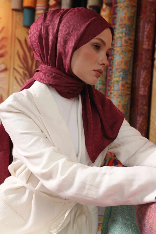 Leopar Desen Şal / Mürdüm