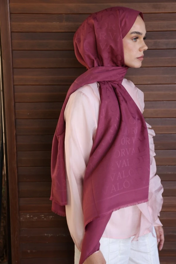 Mürdüm Monogram Desen Şal