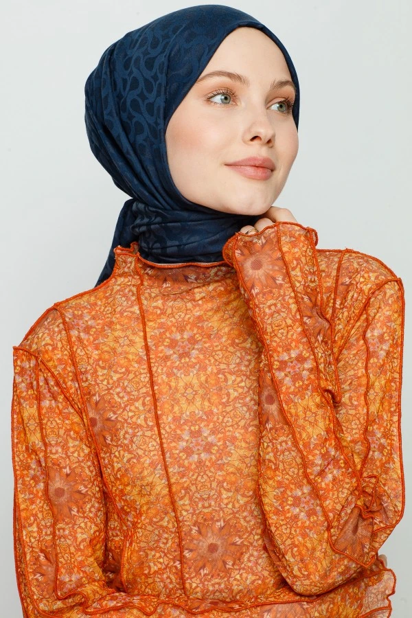 GECE MAVİ BLOOM DESEN ŞAL