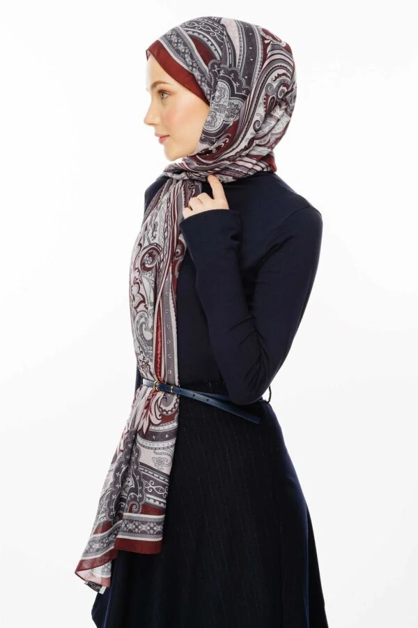 Retro Desen Şal / Vişne