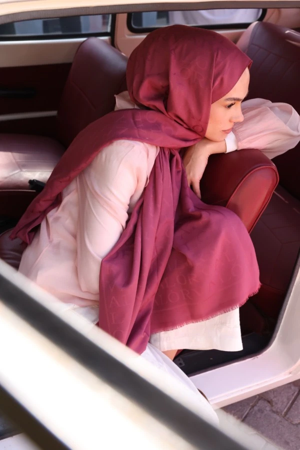 Mürdüm Monogram Desen Şal