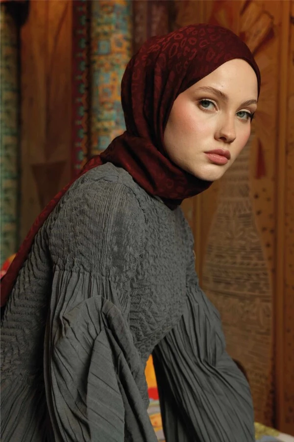 Leopar Desen Şal / Kızılcık