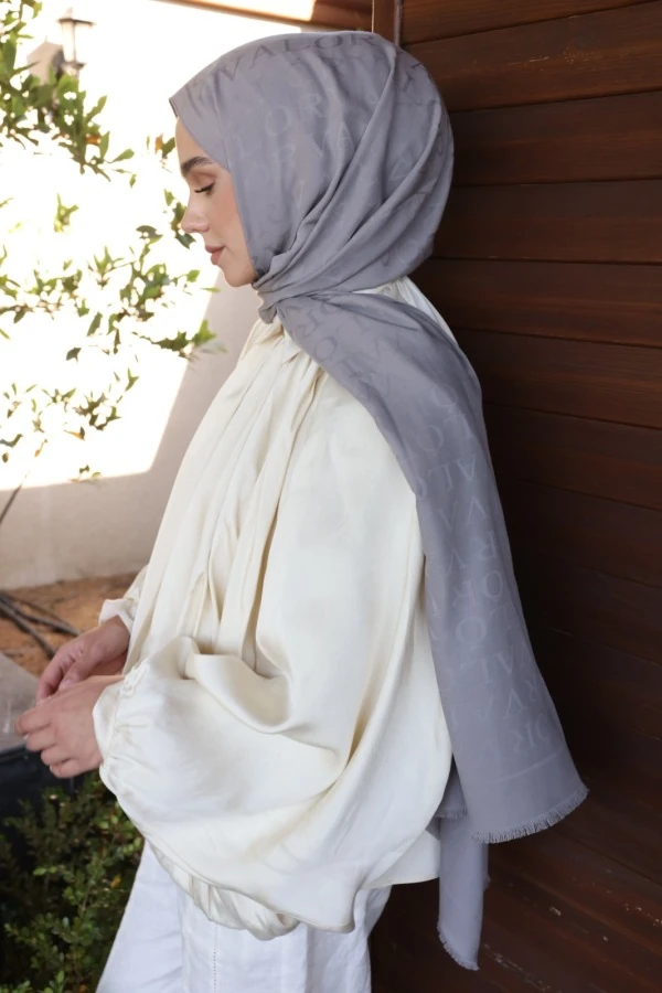 Kül Monogram Desen Şal