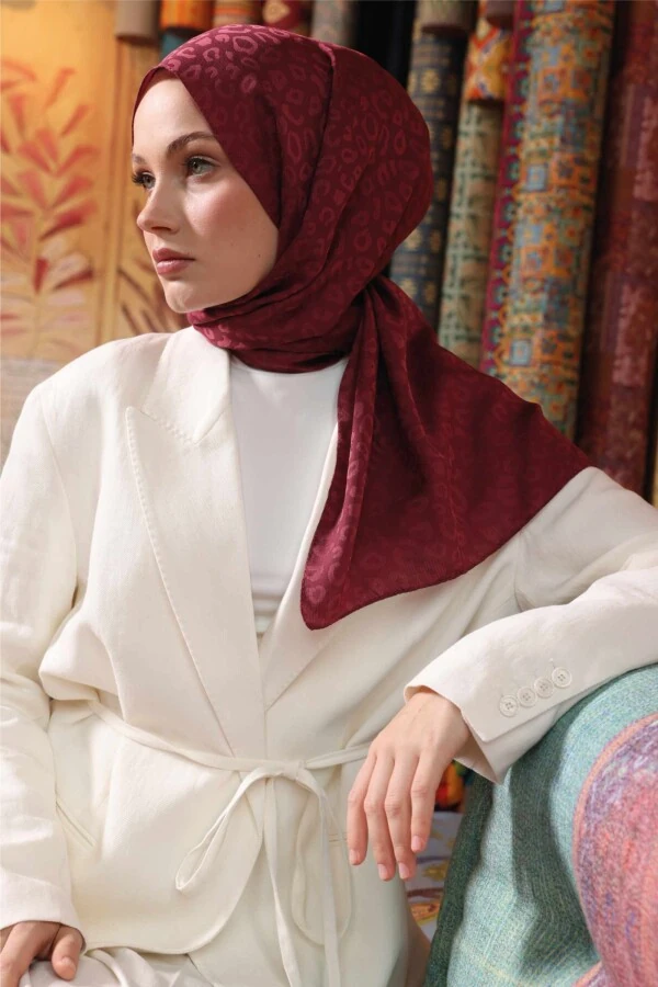 Leopar Desen Şal / Mürdüm