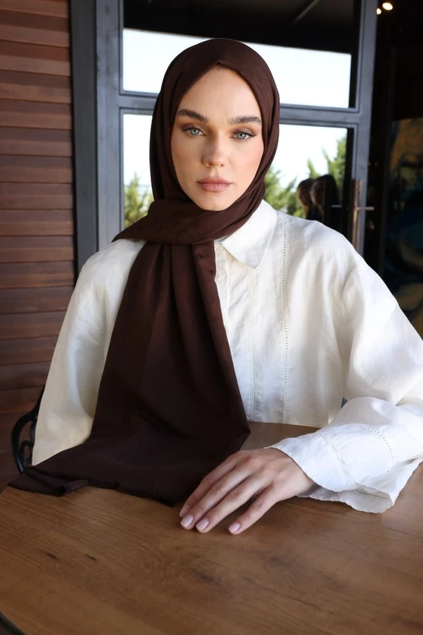 ACI KAHVE MONOGRAM DESEN ŞAL