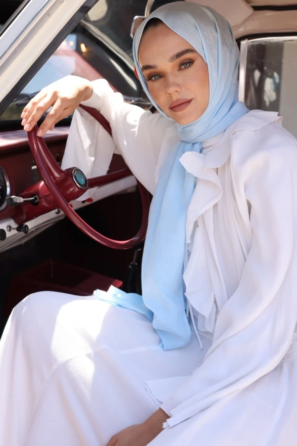 Buz Mavi Monogram Desen Şal