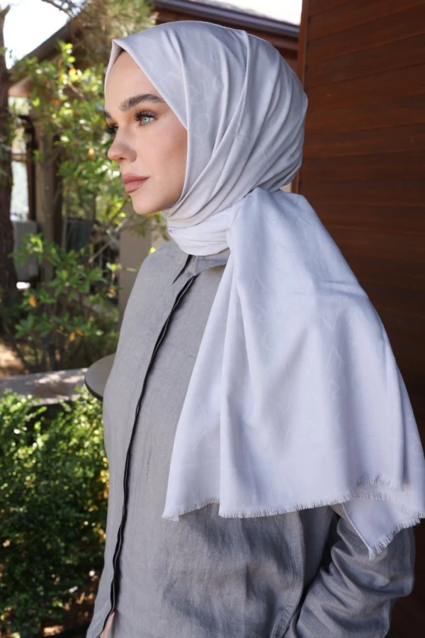 Taş Gri Monogram Desen Şal